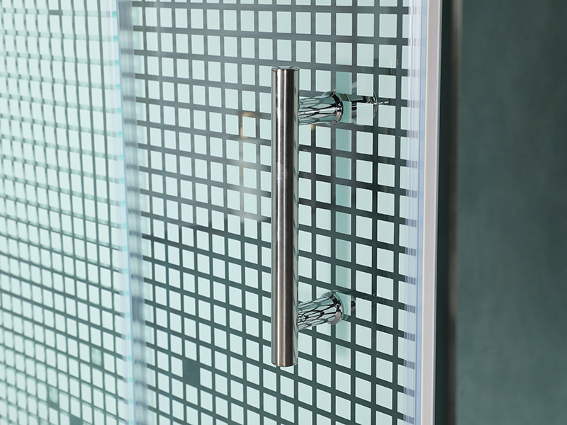 SD-1 One Fixed One Sliding Shower Screen, Clear Tempered Glass With Printing, Gold Aluminium Profile,Double Holes Handle