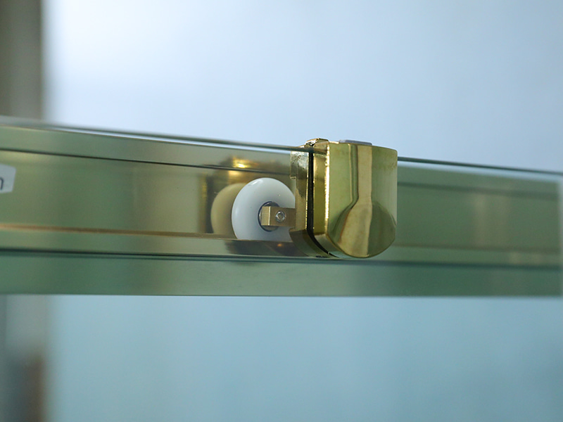 SD-1 One Fixed One Sliding Shower Screen, Clear Tempered Glass With Printing, Gold Aluminium Profile,Double Holes Handle