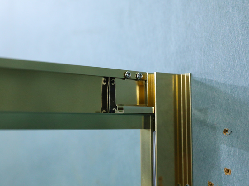 SD-1 One Fixed One Sliding Shower Screen, Clear Tempered Glass With Printing, Gold Aluminium Profile,Double Holes Handle