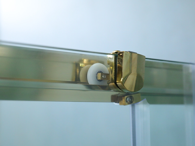 DD-1 Two Fixed Two Sliding Shower Screen, Clear Tempered Glass With Printing, Gold Aluminium Profile,Double Holes Handle