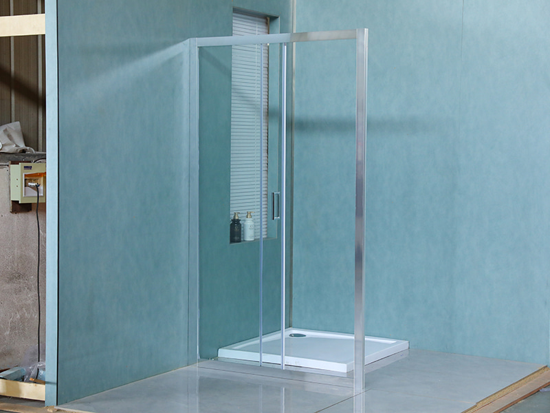 SD-5 One Fixed One Sliding Shower Screen, Clear Tempered Glass, Chrome Aluminium Profile,Double Holes Handle