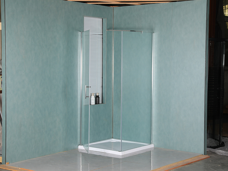 RSQA Pivot Shower Enclosure, Clear Tempered Glass, Chrome Aluminium Profile, Double Holes Handle, With Tray