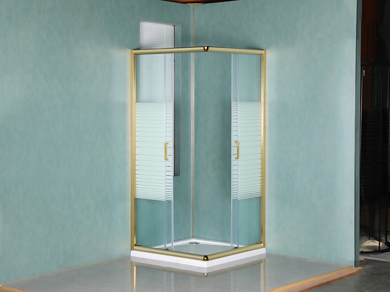 SQ Sliding Shower Enclosusre, Clear Tempered Glass With Printing, Gold Aluminium Profile, Double Holes Handle, With Tray