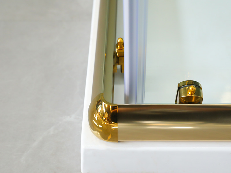 SQ Sliding Shower Enclosusre, Clear Tempered Glass With Printing, Gold Aluminium Profile, Double Holes Handle, With Tray