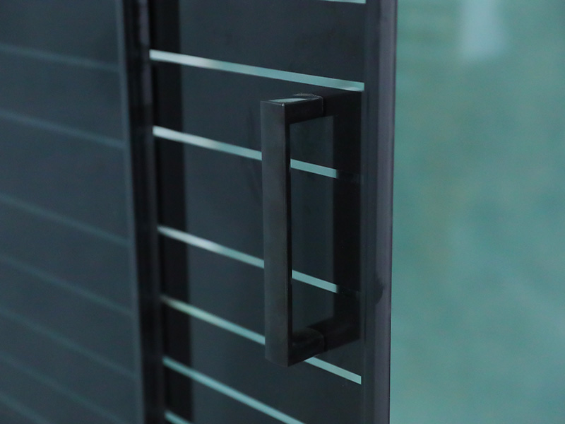 RE Sliding Shower Enclosusre, Clear Tempered Glass With Printing, Black Aluminium Profile, Double Holes Handle, With Tray