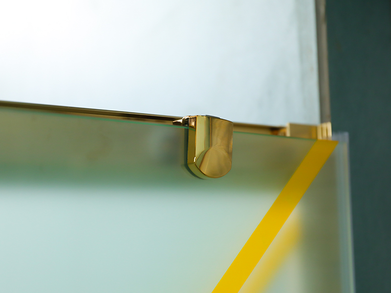 RE Sliding Shower Enclosusre, Matt Tempered Glass With Printing, Gold Aluminium Profile, Double Holes Handle, With Tray