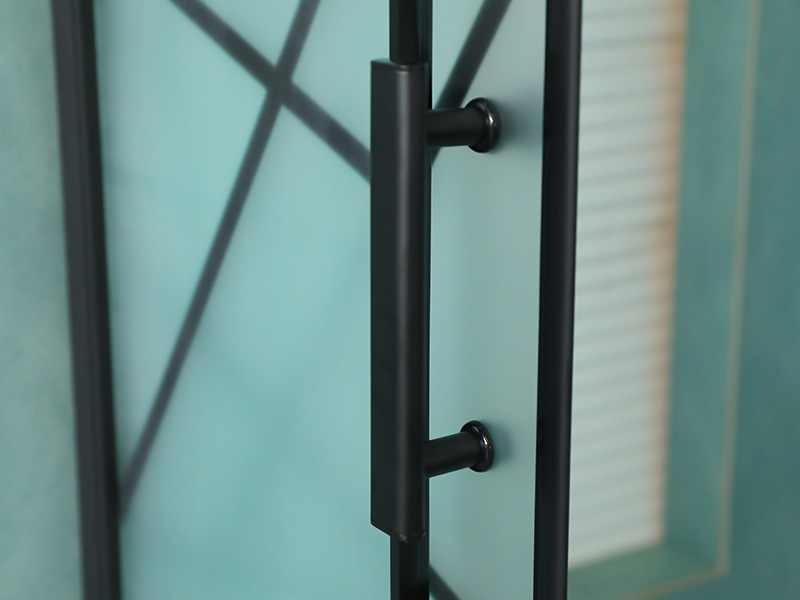 SQ Sliding Shower Enclosusre,Matt Tempered Glass With Printing, Black Aluminium Profile, Double Holes Handle, With Tray