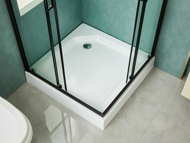 SQ Sliding Shower Enclosusre, Clear Tempered Glass, Black Aluminium Profile, Double Holes Handle, With Tray