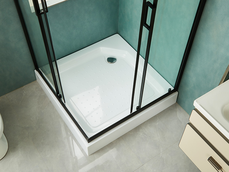 SQ Sliding Shower Enclosusre, Clear Tempered Glass, Black Aluminium Profile, Double Holes Handle, With Tray