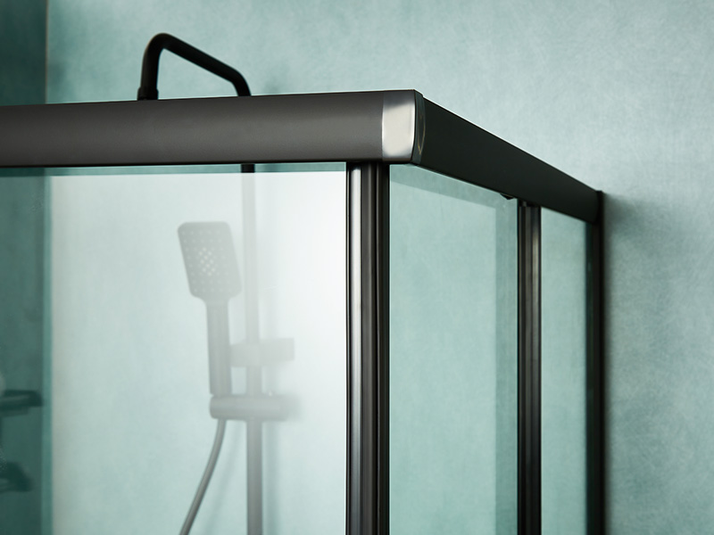 SQ Sliding Shower Enclosusre, Clear Tempered Glass, Black Aluminium Profile, Double Holes Handle, With Tray