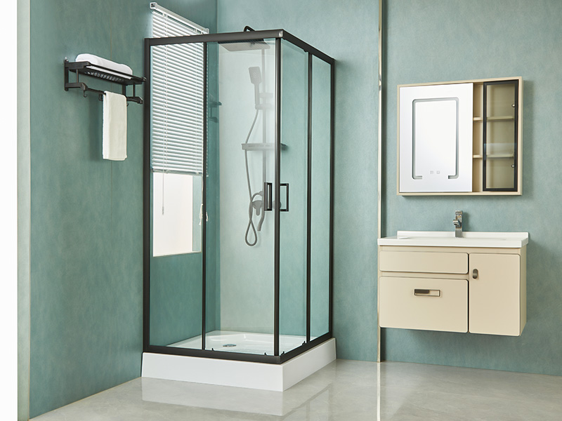 SQ Sliding Shower Enclosusre, Clear Tempered Glass, Black Aluminium Profile, Double Holes Handle, With Tray