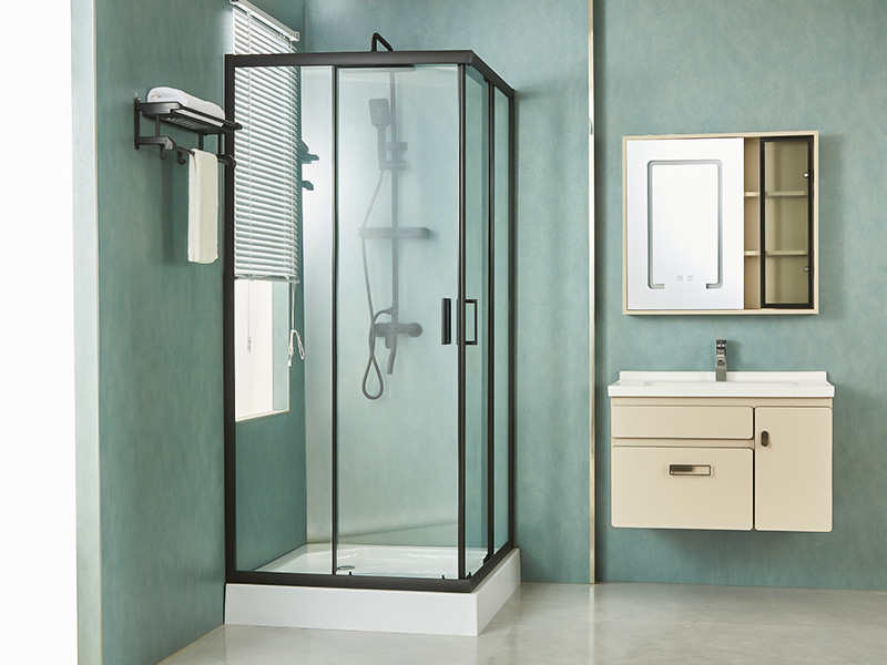 SQ Sliding Shower Enclosusre, Clear Tempered Glass, Black Aluminium Profile, Double Holes Handle, With Tray