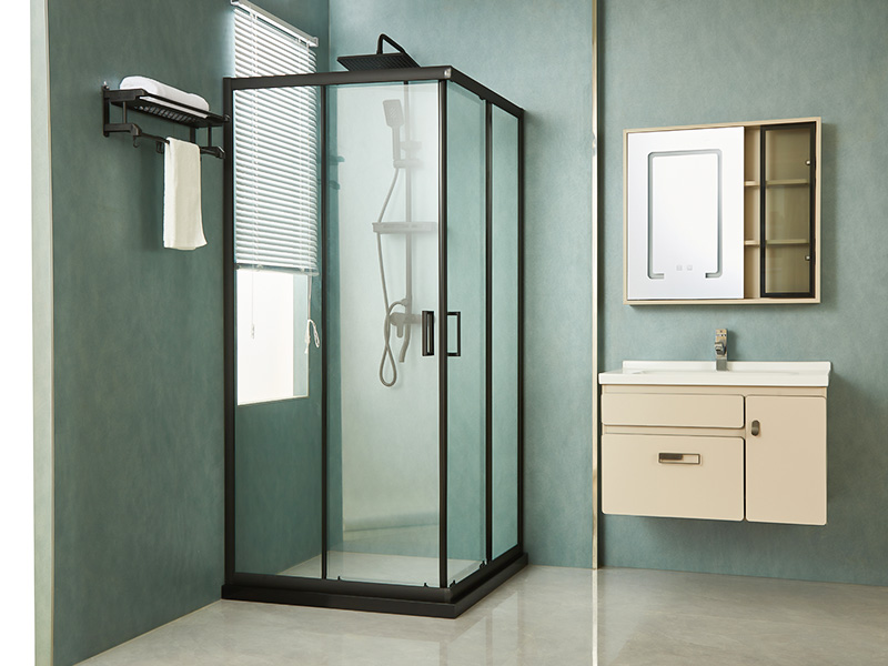 SQ Sliding Shower Enclosusre, Clear Tempered Glass, Black Aluminium Profile, Double Holes Handle, With Tray