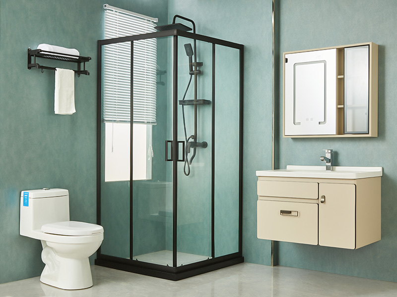 SQ Sliding Shower Enclosusre, Clear Tempered Glass, Black Aluminium Profile, Double Holes Handle, With Tray