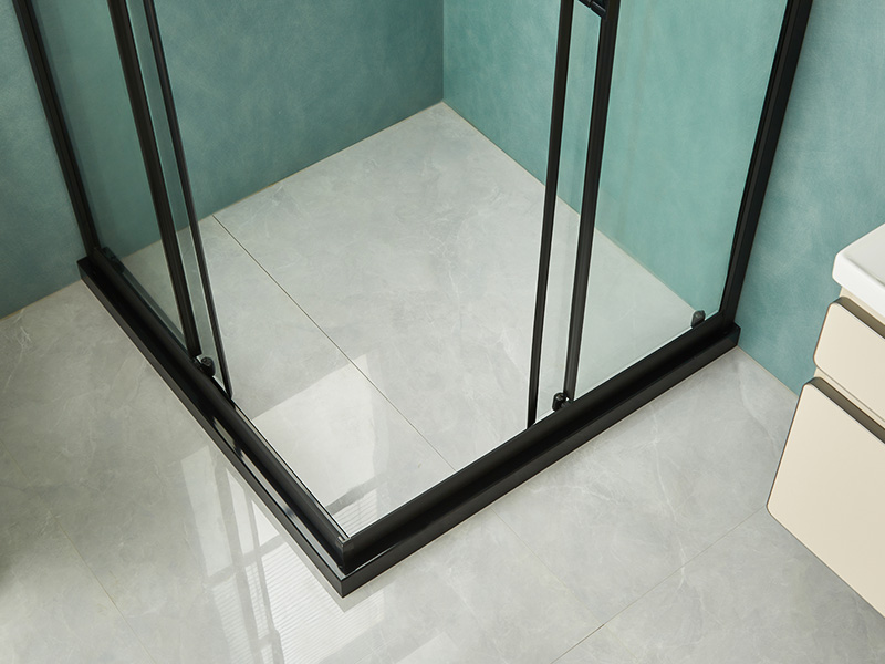 SQ Sliding Shower Enclosusre, Clear Tempered Glass, Black Aluminium Profile, Double Holes Handle, With Tray