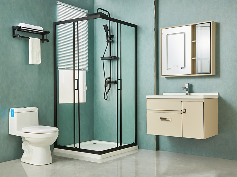 SQ Sliding Shower Enclosusre, Clear Tempered Glass, Black Aluminium Profile, Double Holes Handle, With Tray