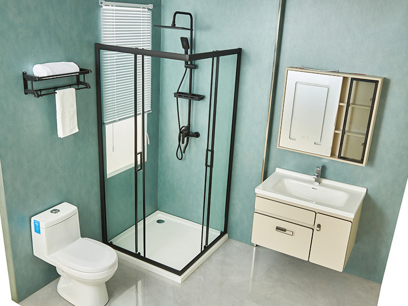 SQ Sliding Shower Enclosusre, Clear Tempered Glass, Black Aluminium Profile, Double Holes Handle, With Tray