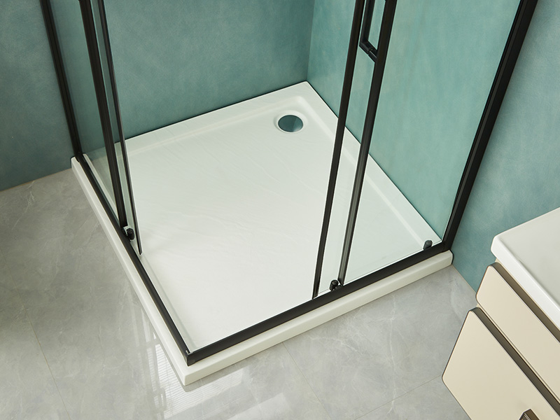 SQ Sliding Shower Enclosusre, Clear Tempered Glass, Black Aluminium Profile, Double Holes Handle, With Tray