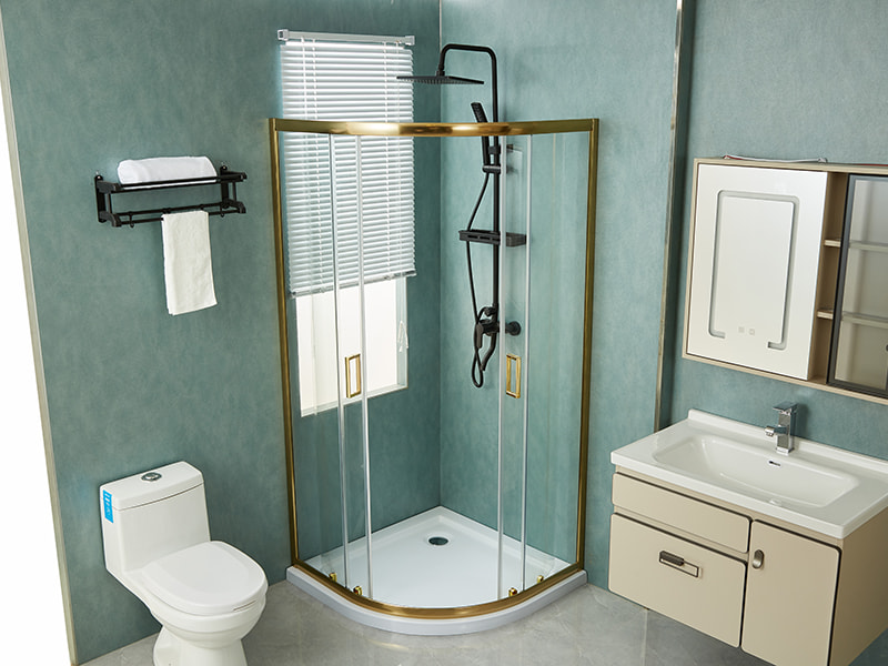 SE Sliding Shower Enclosusre, Clear Tempered Glass, Gold Aluminium Profile, Double Holes Handle, Without Tray