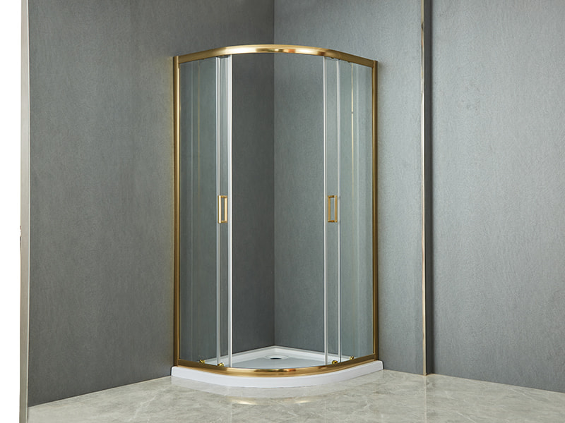 SE Sliding Shower Enclosusre, Clear Tempered Glass, Gold Aluminium Profile, Double Holes Handle, Without Tray