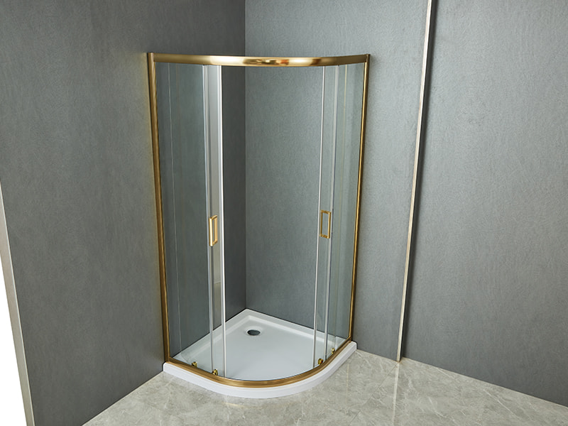 SE Sliding Shower Enclosusre, Clear Tempered Glass, Gold Aluminium Profile, Double Holes Handle, Without Tray