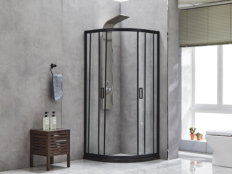 SE Sliding Shower Enclosusre, Clear Tempered Glass, Black Aluminium Profile, Double Holes Handle, Without Tray