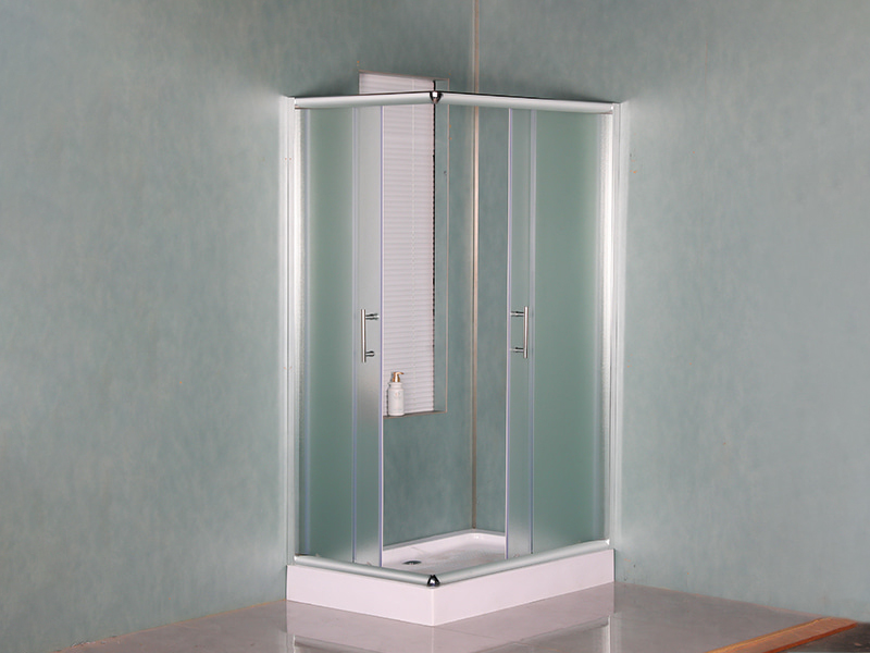 RE Sliding Shower Enclosusre, Matt Tempered Glass, Chrome Aluminium Profile, Double Holes Handle, With Tray