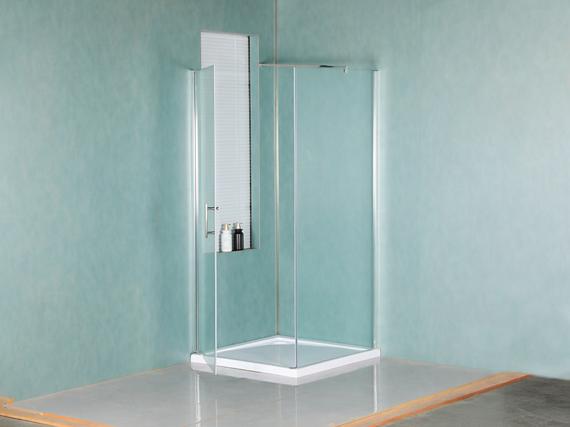 RSQA Pivot Shower Enclosure, Clear Tempered Glass, Chrome Aluminium Profile, Double Holes Handle, With Tray